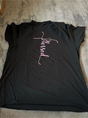 Blessed Script Graphic Tee - Black with Pink Print